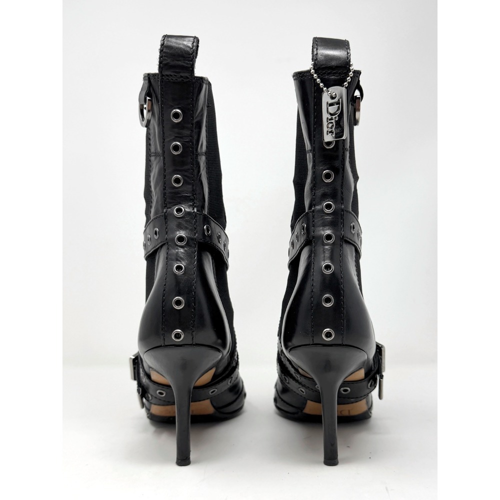 Dior Galliano 2002 Vintage Black Leather Grommet‎ Buckle Boots 40 - Picture 5 of 9